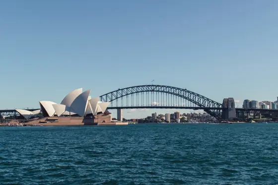 The Sydney Opera House and Harbour Bridge seen across Sydney Harbour