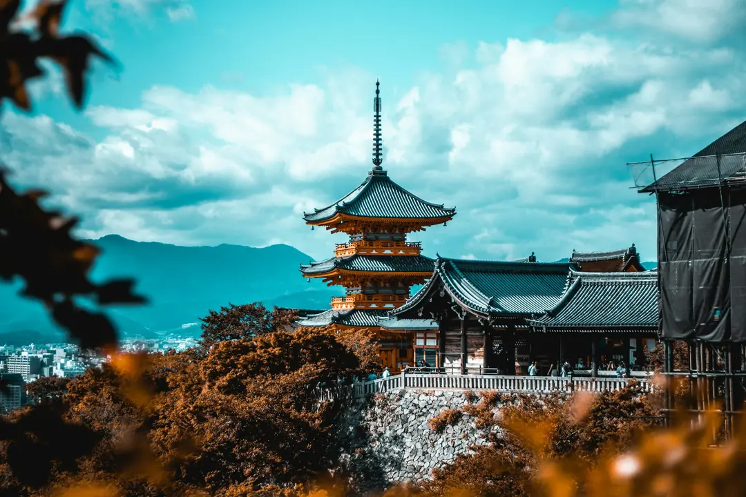 The pagoda of Kiyomizu-dera temple above Kyoto, Japan