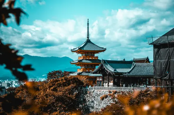 The pagoda of Kiyomizu-dera temple above Kyoto, Japan