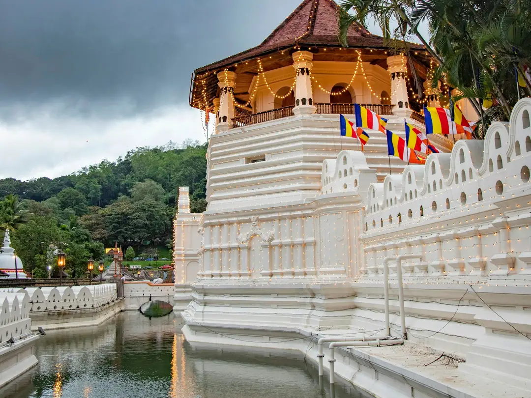 The Temple of the Tooth in Kandy with its octagonal tower above the moat