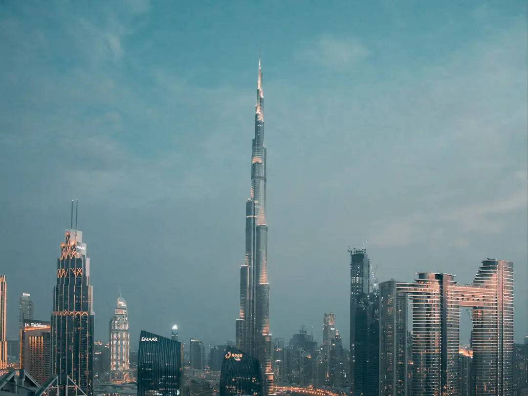 The Burj Khalifa rising above the Downtown Dubai skyline
