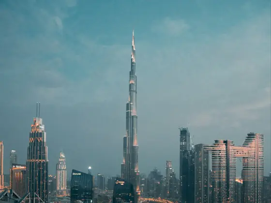 The Burj Khalifa rising above the Downtown Dubai skyline