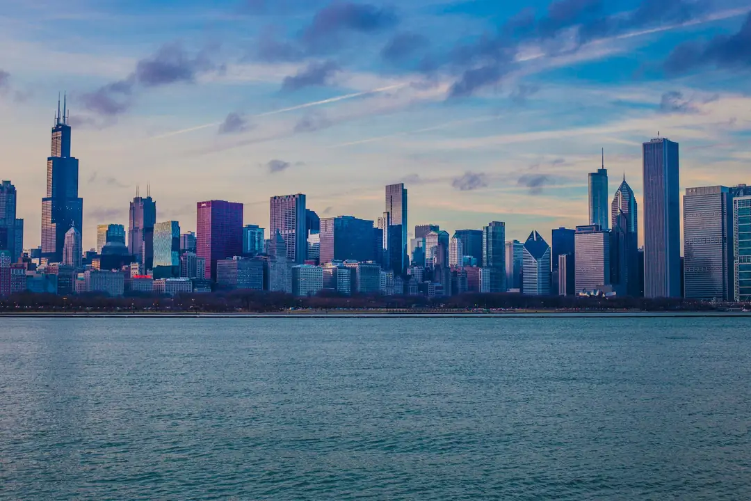 The Chicago skyline seen across Lake Michigan