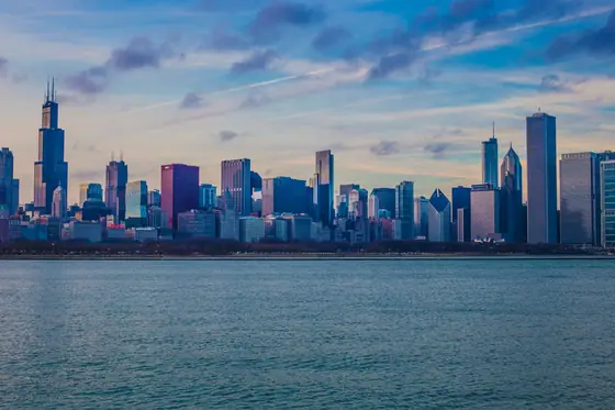 The Chicago skyline seen across Lake Michigan